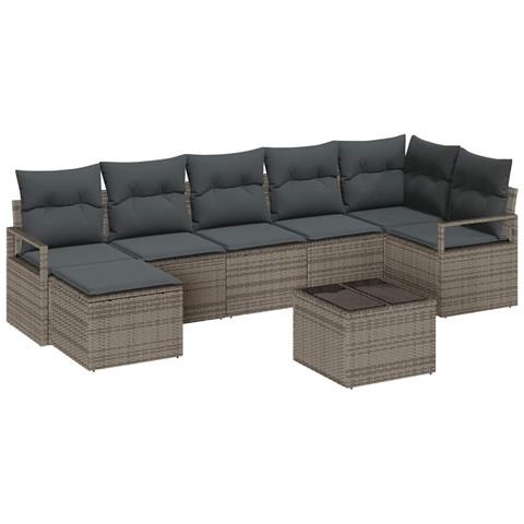 Set Divano da Giardino 7 Pezzi con Cuscini Rattan Polirattan Nero, Divano da Giardino 2 Posti con Cuscini Rattan Polirattan Grigio - Foto 1