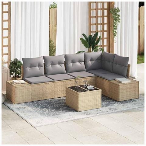 Set Divano da Giardino 6 Pezzi con Cuscini Rattan Ploimer Nero - Foto 2