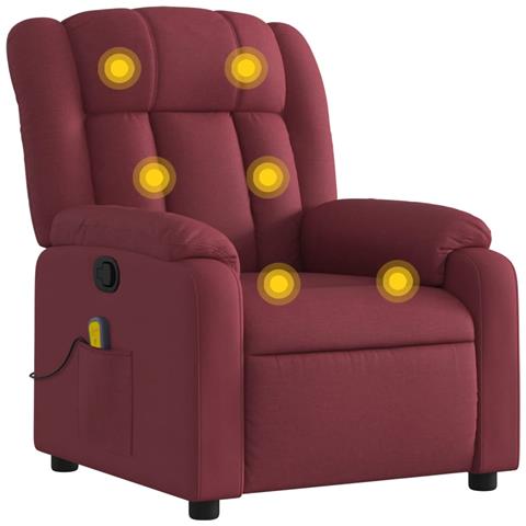 Poltrona Massaggiante Reclinabile Rosso Vino in Tessuto - Foto 1