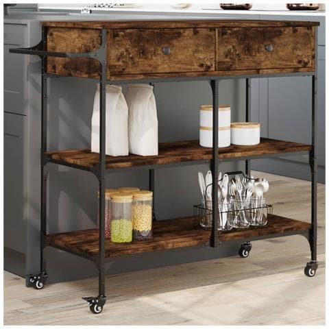 Carrello da Cucina Rovere Fumo 105x42x95 cm Legno Multistrato - Foto 2