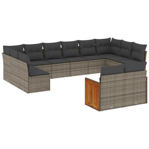 Set Divani da Giardino 12 pz con Cuscini Grigio in Polyrattan - Foto 1