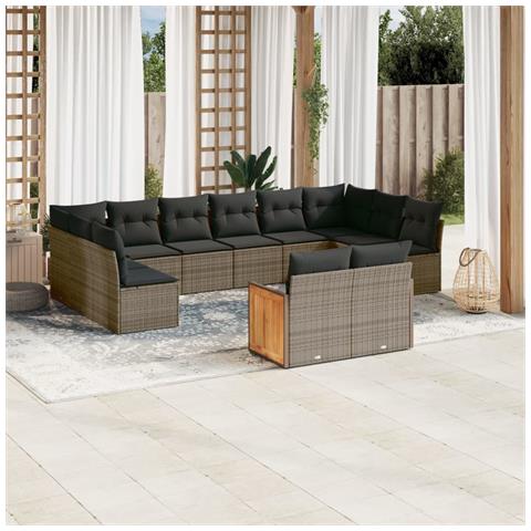 Set Divani da Giardino 12 pz con Cuscini Grigio in Polyrattan - Foto 2