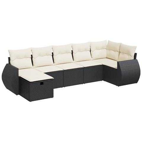 Set Divani da Giardino con Cuscini 7pz Nero Polyrattan - Foto 1