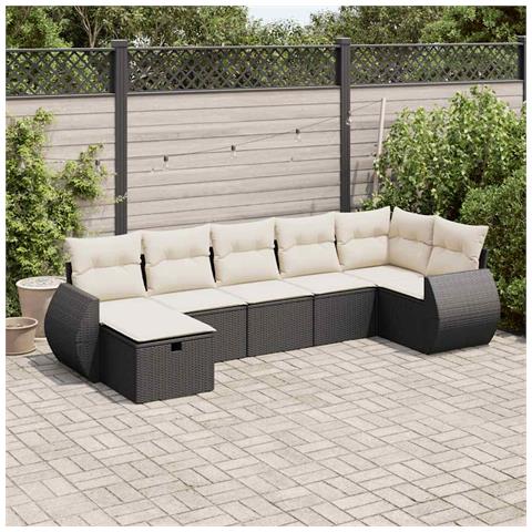 Set Divani da Giardino con Cuscini 7pz Nero Polyrattan - Foto 2
