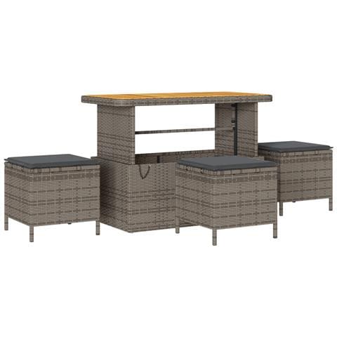 Set da Pranzo da Giardino 4 Pezzi con Cuscini Grigio in Polyrattan e Acacia - Foto 1