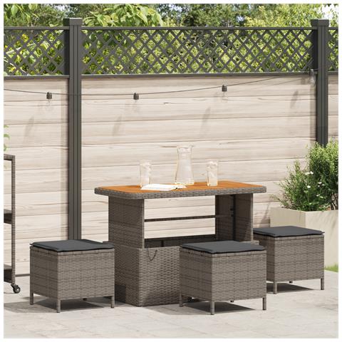 Set da Pranzo da Giardino 4 Pezzi con Cuscini Grigio in Polyrattan e Acacia - Foto 2