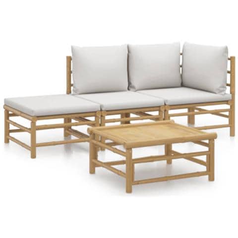 Set Salotto da Giardino 4pz con Cuscini Grigio Chiaro Bambù - Foto 1
