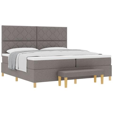 Letto a molle box con materasso e pouf tortora 200x200 cm tessuto - Foto 1