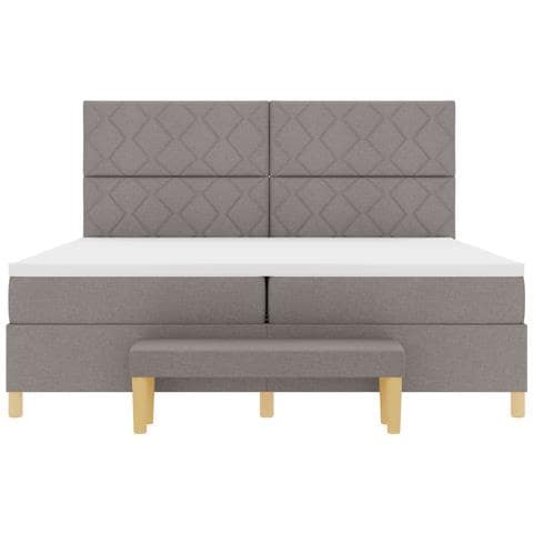 Letto a molle box con materasso e pouf tortora 200x200 cm tessuto - Foto 9