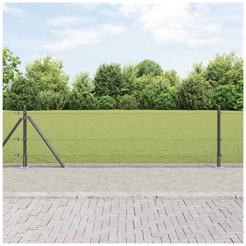 Recinzione in Rete Saldato con 7 Pali Flangiati Grigio 0.6x10 m in Acciaio - Foto 2