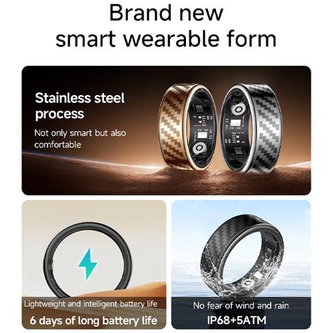 Anello Intelligente Impermeabile Ip68+5atm - Monitoraggio Salute E Notifiche Black 11 - Foto 7