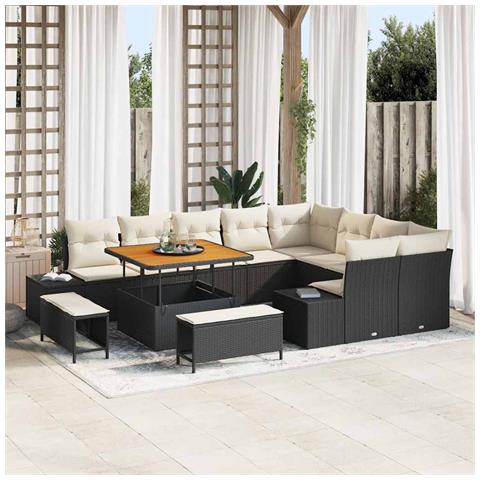 Set Divano da Giardino 12 pcs Nero e Crema 100 x 100 x 71 cm - Foto 2