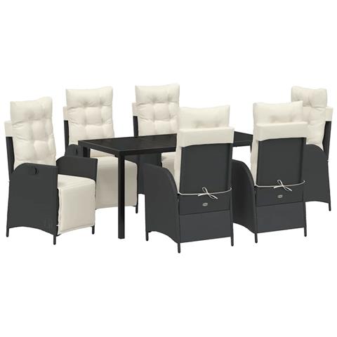 Set da Pranzo per Giardino 7 pcs Nero Poly Rattan - Foto 1