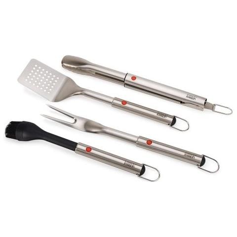 Set Grillout Quattro Pezzi Per Barbecue Con Spatola Pinze Forchettone E Pennello Con Custodia Manici Retrattili In Acciaio Inox Ideale Per Grigliate - Foto 1