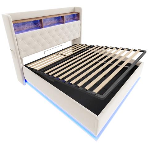 Letto Imbottito Led Con Usb E Ampio Contenitore - Foto 2