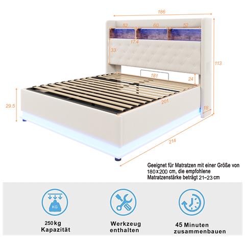 Letto Imbottito Led Con Usb E Ampio Contenitore - Foto 3