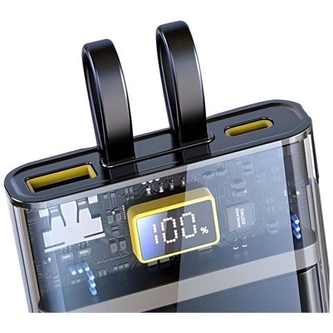 Powerbank 20000 Mah Con Cavo Usb-c Lightning Super Charge Pd 20 W E Qc 22,5 W, Nero Trasparente - Foto 2