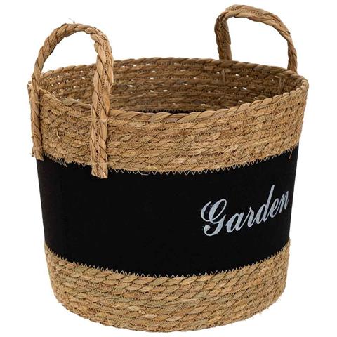 Cesto In Fibra Naturale E Cotone Nero D31,5x25,5/33h - Foto 1