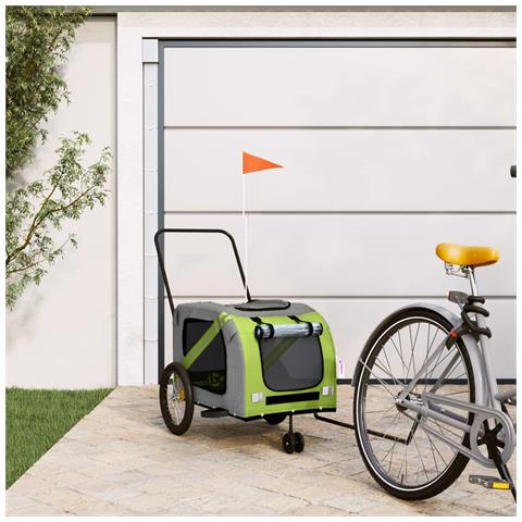 Rimorchio da Bici per Animali Verde e Grigio Oxford e Ferro - Foto 2