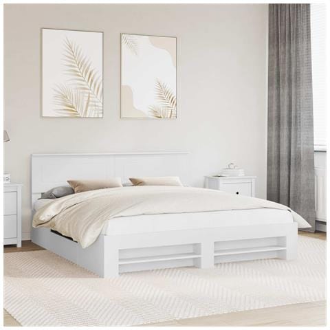 Struttura del letto Bianco 200 x 200 cm Legno multistrato - Foto 2