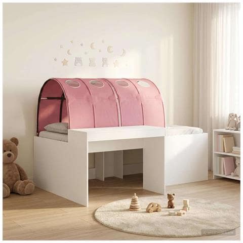 Letto con Tunnel 4 pcs Bianco e Rosa Legno ingegnerizzato - Foto 2