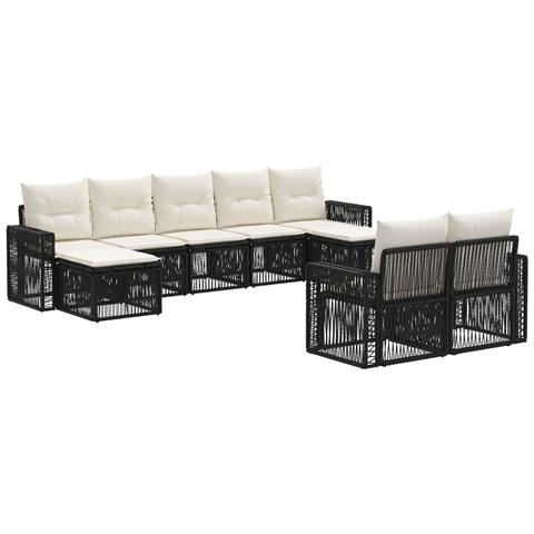 Set Divano da Giardino 9 pcs Nero e Bianco Crema polyrattan - Foto 1