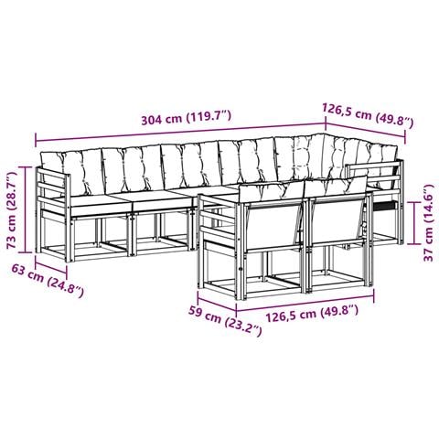 Set di divani da esterno con cuscino 8 pcs Bianco e Beige - Foto 9