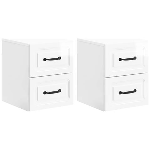 Mobiletto da notte a muro 2 pcs Bianco Lucido 34,5 x 33 x 40 cm - Foto 1