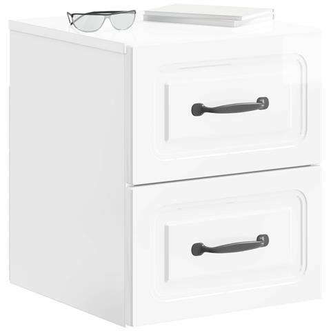 Mobiletto da notte a muro 2 pcs Bianco Lucido 34,5 x 33 x 40 cm - Foto 2