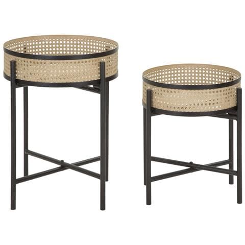 Porta-vasi Fuji In Rattan E Ferro Nero — Coppia Ø 40x50 E Ø 35x40 Cm - Foto 1