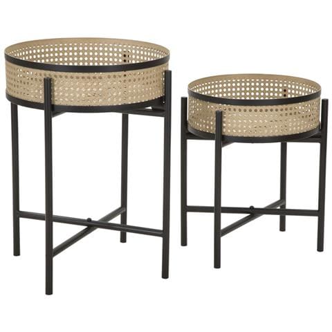 Porta-vasi Fuji In Rattan E Ferro Nero — Coppia Ø 40x50 E Ø 35x40 Cm - Foto 2