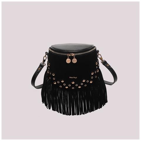 borsa marsupio con frange e borchie NERO - Foto 1