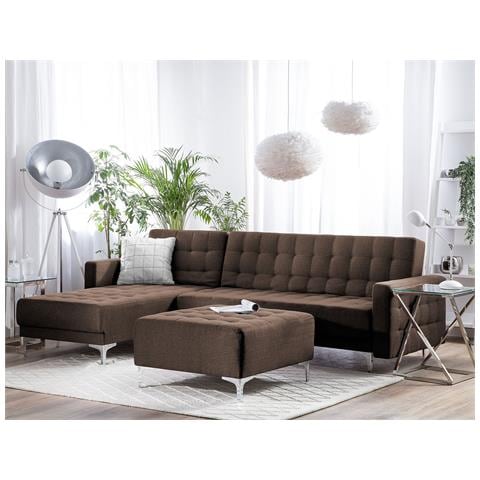 Divano Angolare Con Ottomana Aberdeen Marrone Scuro Tessuto Destra - Foto 9