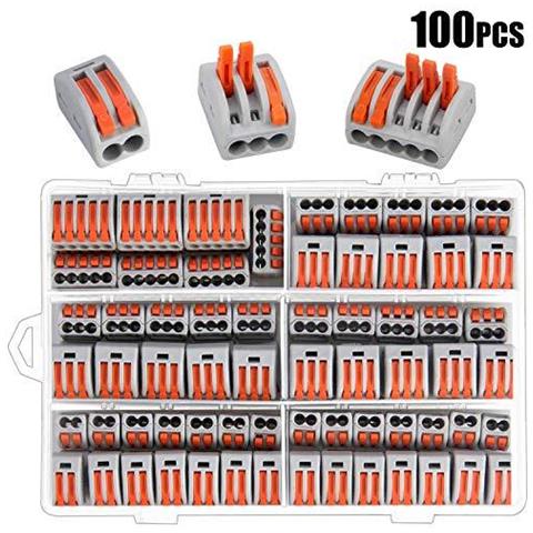 Compatto Filo Connettori 100pcs Compact Splicing Connettori Leva Dado Assortimento Conductor Connettori Elettrici Blocchi Con 50pcs Pinza A 3 Porte 40pcs Pinza A 2 Porte 10pcs A Pinza A 5 Porte - Foto 1