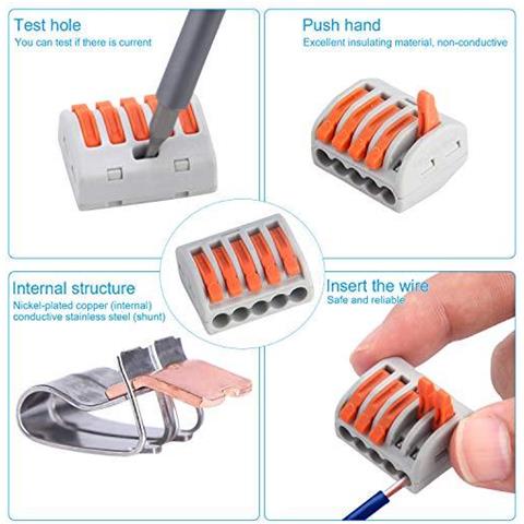Compatto Filo Connettori 100pcs Compact Splicing Connettori Leva Dado Assortimento Conductor Connettori Elettrici Blocchi Con 50pcs Pinza A 3 Porte 40pcs Pinza A 2 Porte 10pcs A Pinza A 5 Porte - Foto 4