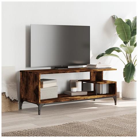 Mobile Tv Rovere Fumo 102x40x41cm Legno E Acciaio A Polvere - Foto 3