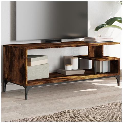 Mobile Tv Rovere Fumo 102x40x41cm Legno E Acciaio A Polvere - Foto 1