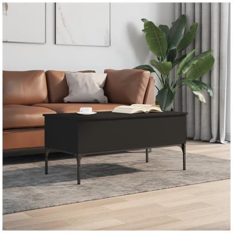 Tavolino Salotto Nero 100x50x45 Cm Legno Multistrato E Metallo - Foto 3