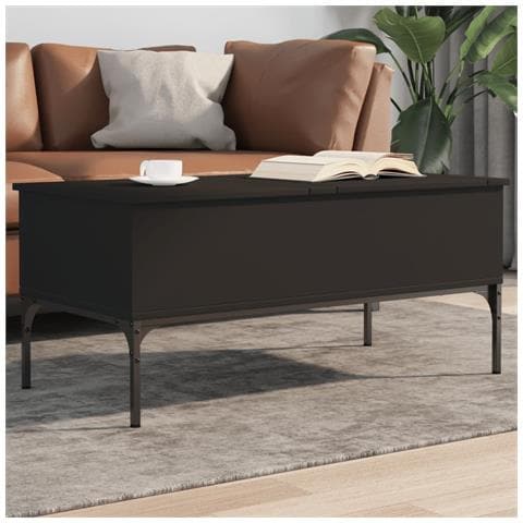 Tavolino Salotto Nero 100x50x45 Cm Legno Multistrato E Metallo - Foto 1