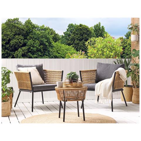 Set Bistro In Rattan Color Naturale E Cuscini Grigi Gargano - Foto 1