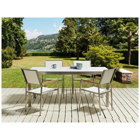 Set Da Giardino Vetro Temperato Bianco 4 Posti 180 Cm Cosoleto - Foto 1