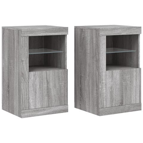 Armadietti Con Luci Led 2pz Grigio Sonoma In Legno Multistrato - Foto 2