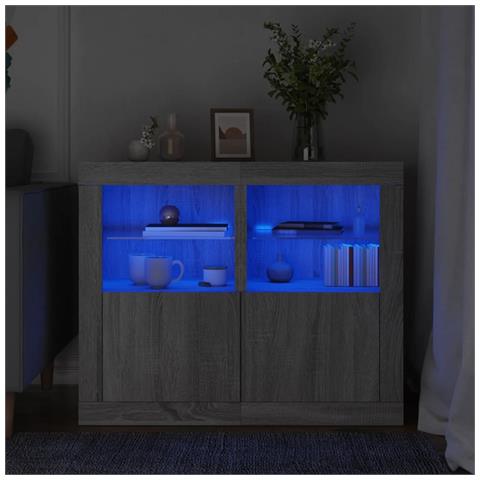 Armadietti Con Luci Led 2pz Grigio Sonoma In Legno Multistrato - Foto 1