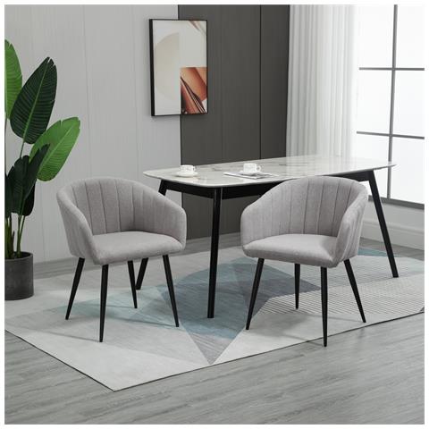 Set 2 Sedie Imbottite Moderne Con Rivestimento In Tessuto Per Soggiorno E Salotto, Grigio Chiaro - Foto 2