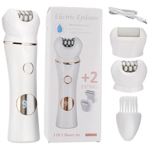 Kit 3 In 1 Per La Cura Del Corpo - Rasoio, Epilatore E Lima Per I Piedi White+gold - Foto 1
