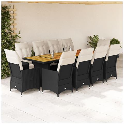 Set Da Bistrò Da Giardino 11 Pz Con Cuscini Nero In Polyrattan - Foto 1