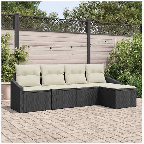 Set da Pranzo da Giardino 5 Pezzi con Cuscini in Polyrattan Nero - Foto 2