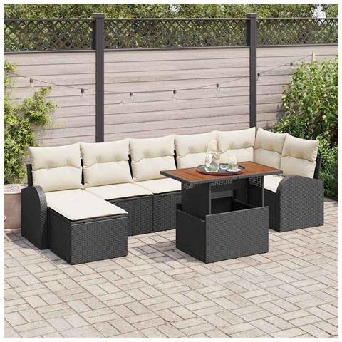 Set di Divani da Giardino 8 Pezzi con Cuscini Nero Rattan Polietilene,  Divano da Giardino a 2 Posti con Contenitore e Cuscini Nero Rattan Polietilene - Foto 2