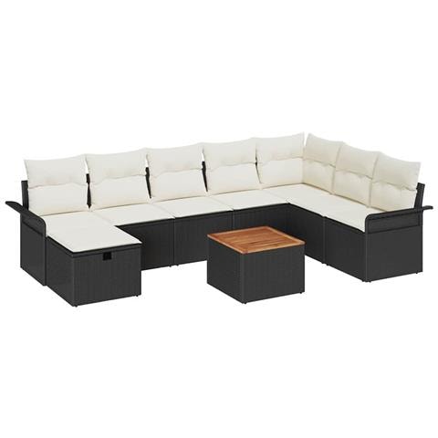 Set Divano Giardino  9 Pezzi con Cuscini Polyrattan Nero, Set Divano Giardino  2 Posti con Contenitore e Cuscini Polyrattan Nero - Foto 1