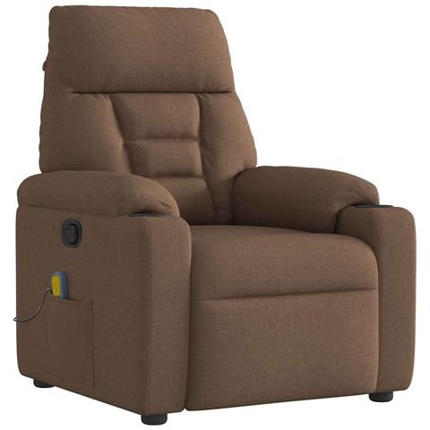 Poltrona Massaggiante Reclinabile Marrone in Tessuto - Foto 1